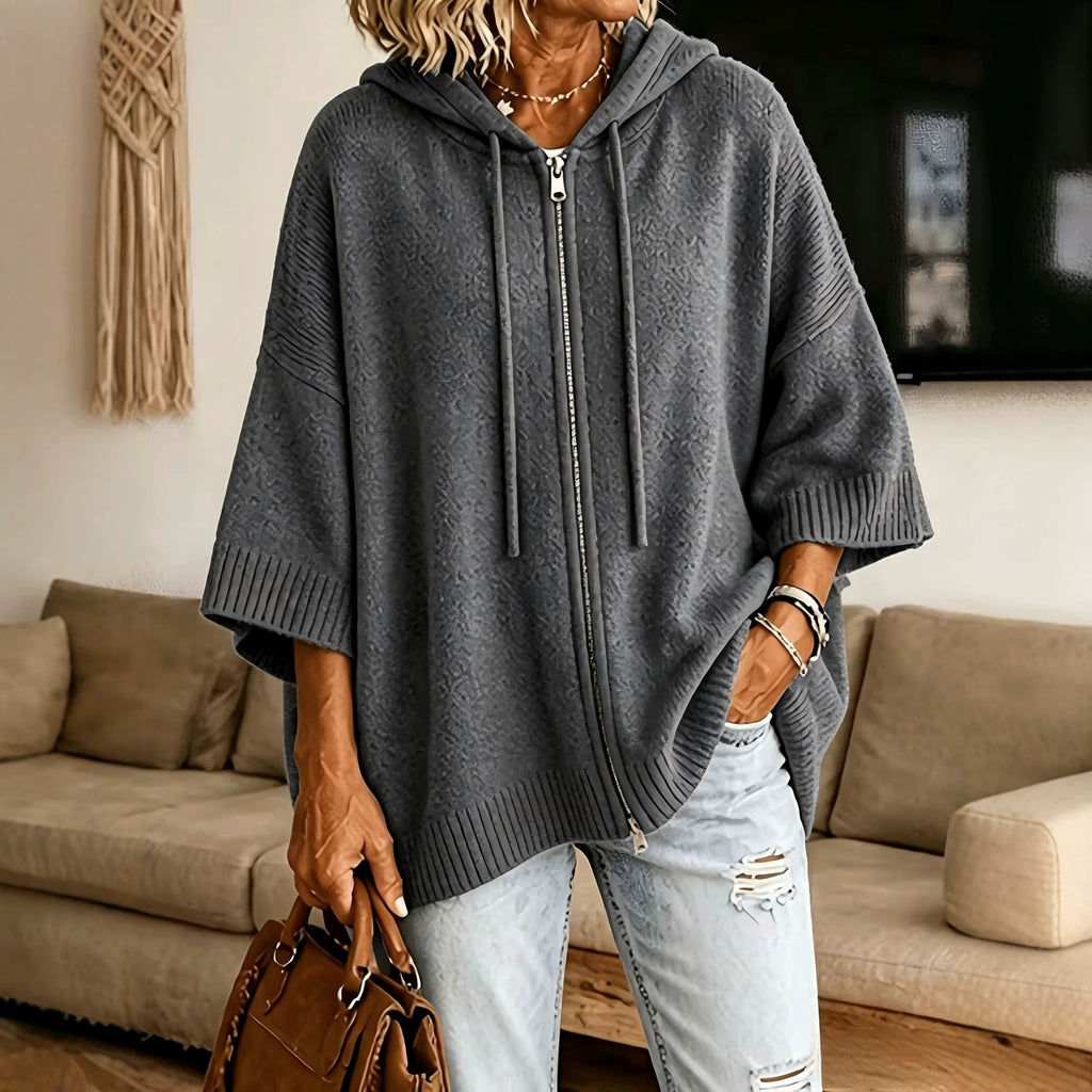 Hooded Cardigan Sweatshirt mit Fledermausärmeln – Bild 5 | LuxeStyle