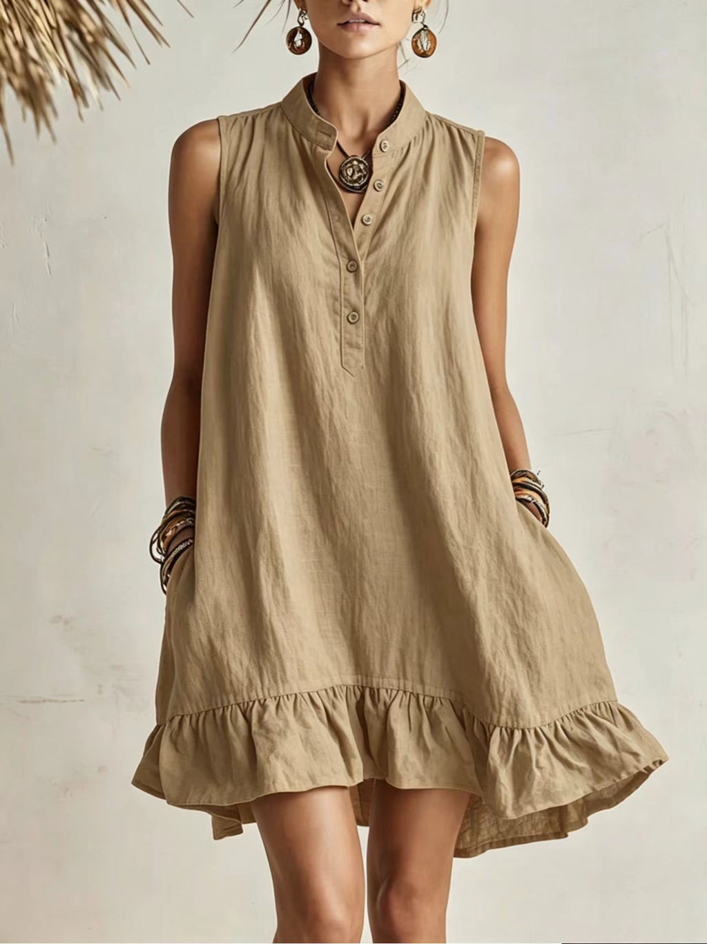 Leinen-Baumwoll-Kleid Ärmellos