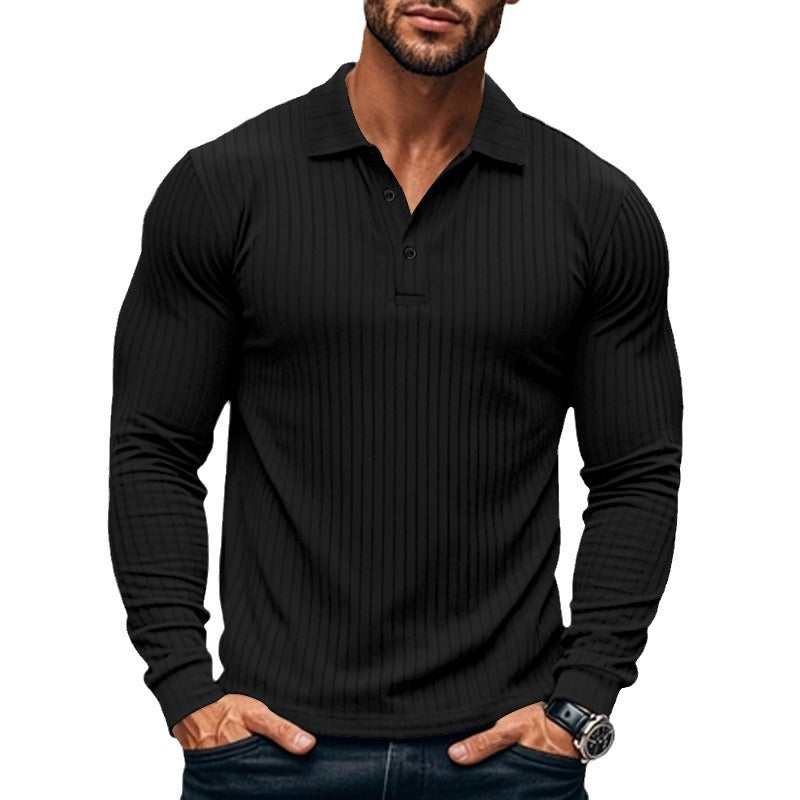 Herren Langarmshirt mit Revers und Knopfleiste | LuxeStyle