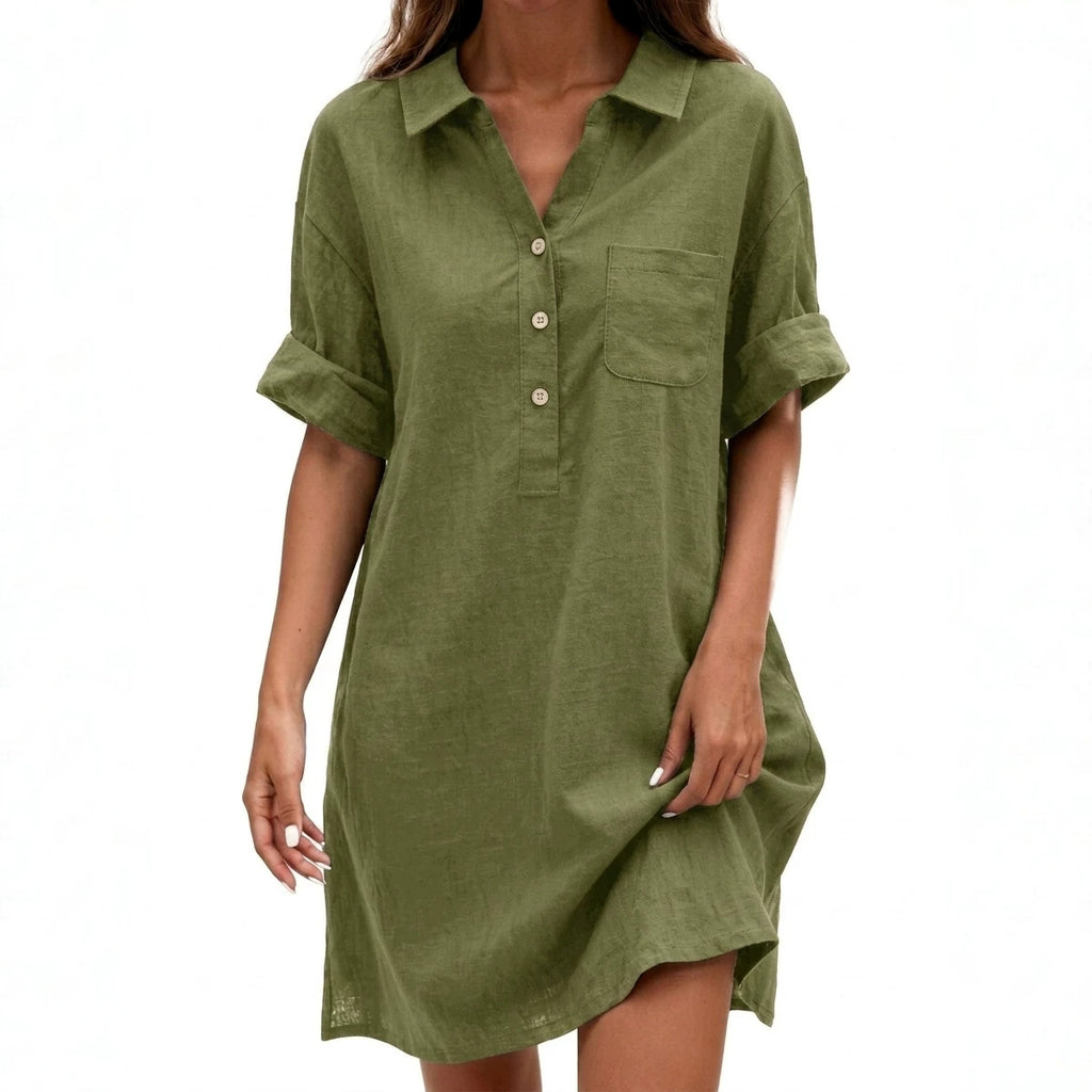 Leinen-Baumwoll-Kleid mit Hemdkragen – Bild 5 | LuxeStyle