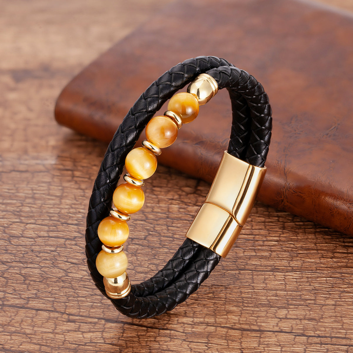 Doppelstrang-Lederarmband mit Tigerauge – Bild 4 | LuxeStyle
