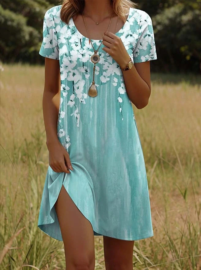 Gepunktetes Blumen Midikleid mit Rundhals – Bild 14 | LuxeStyle