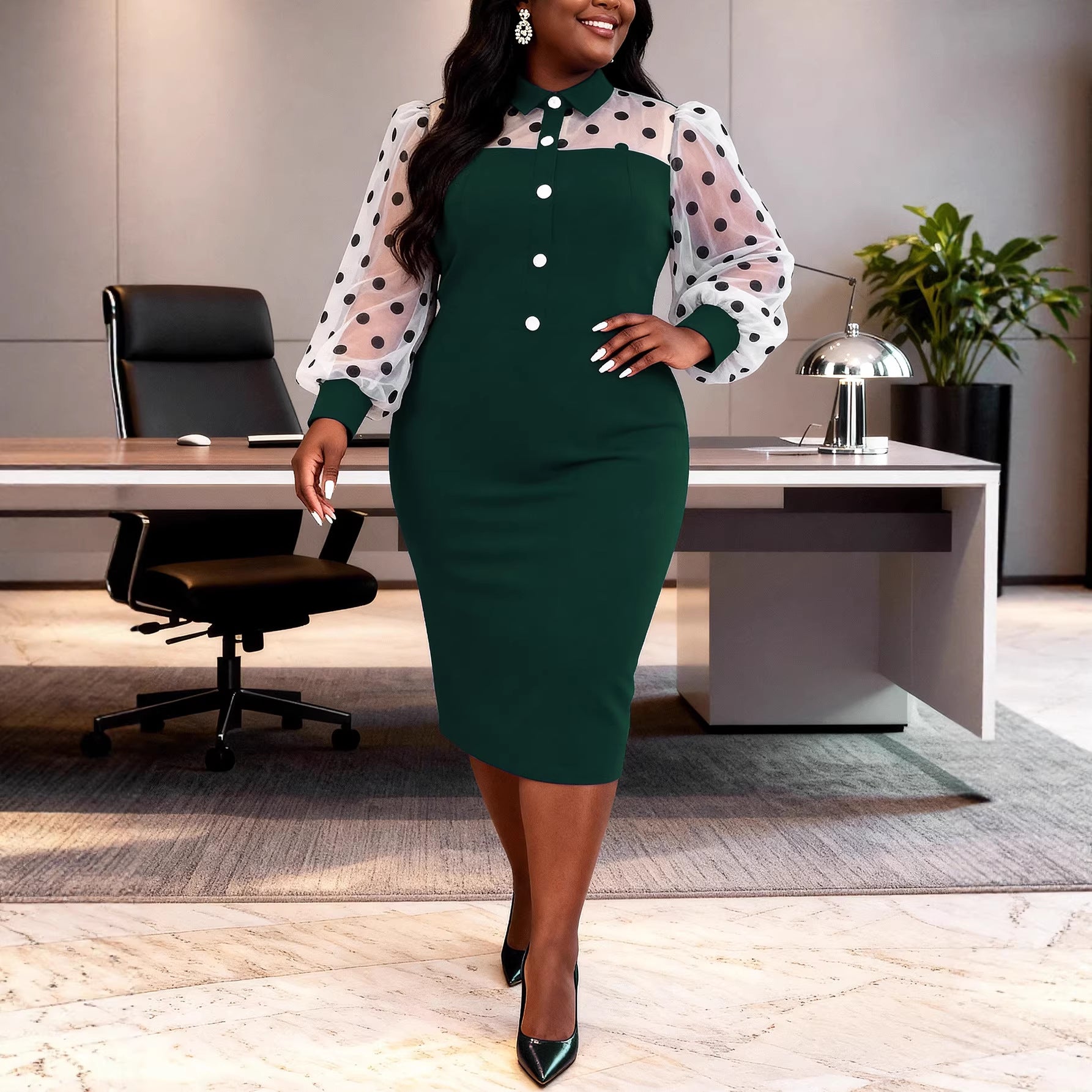 Damen-Kleid mit Puffärmeln und Polka Dots