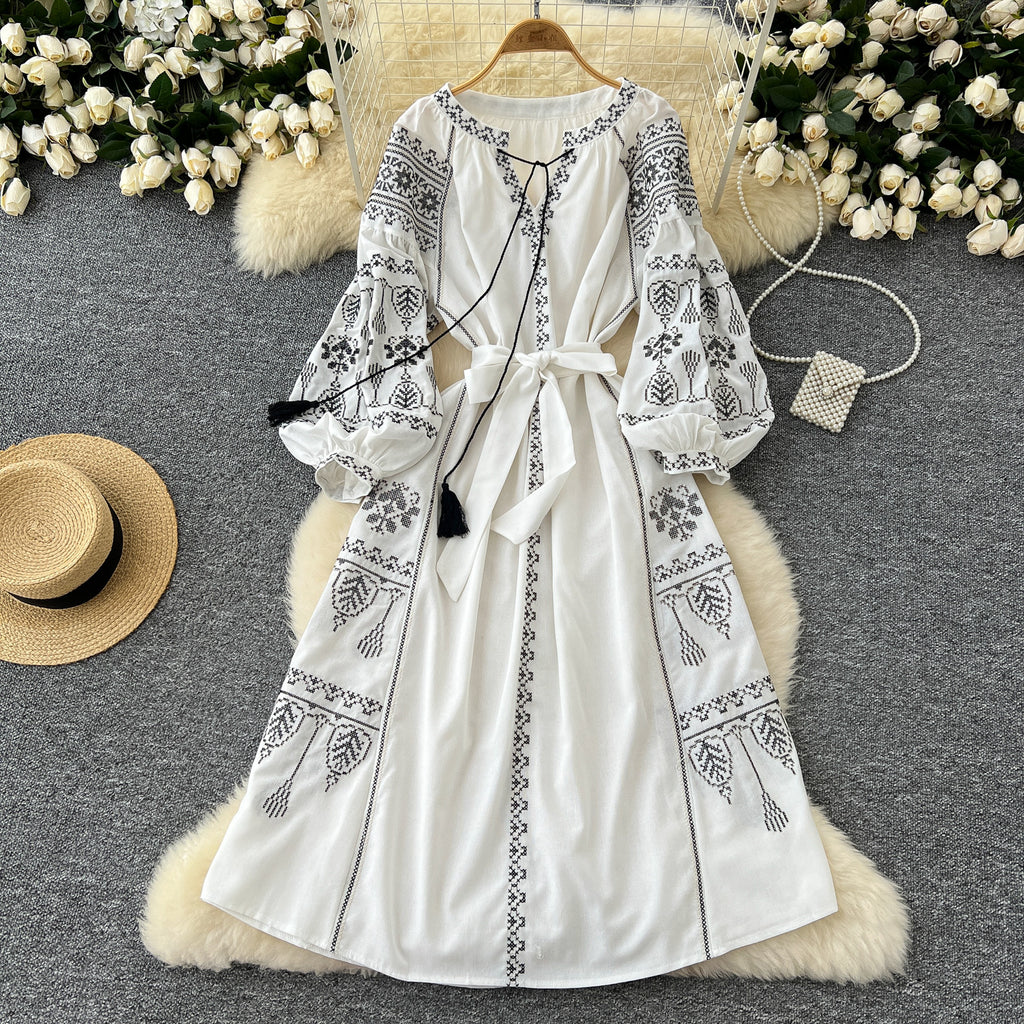 Retro-Style stark besticktes lässiges Damenkleid