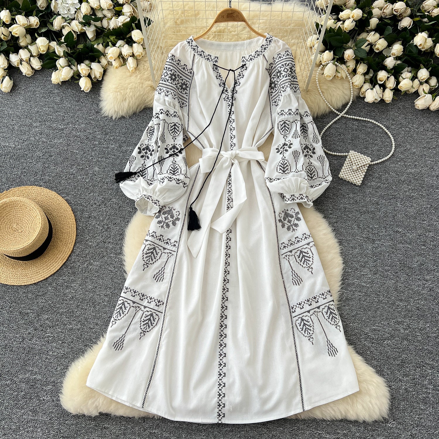 Retro-Style stark besticktes lässiges Damenkleid