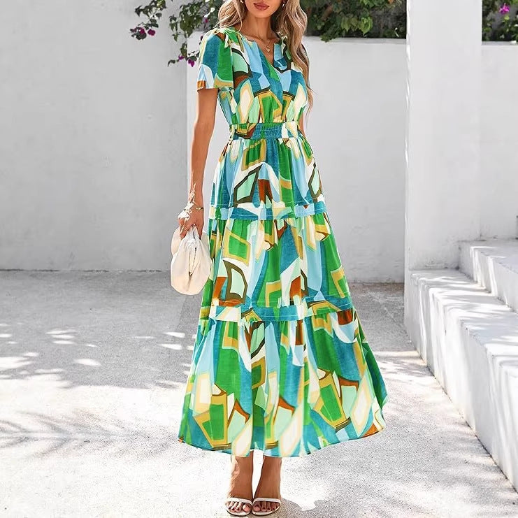Retro Blumenkleid mit V-Ausschnitt – Bild 5 | LuxeStyle