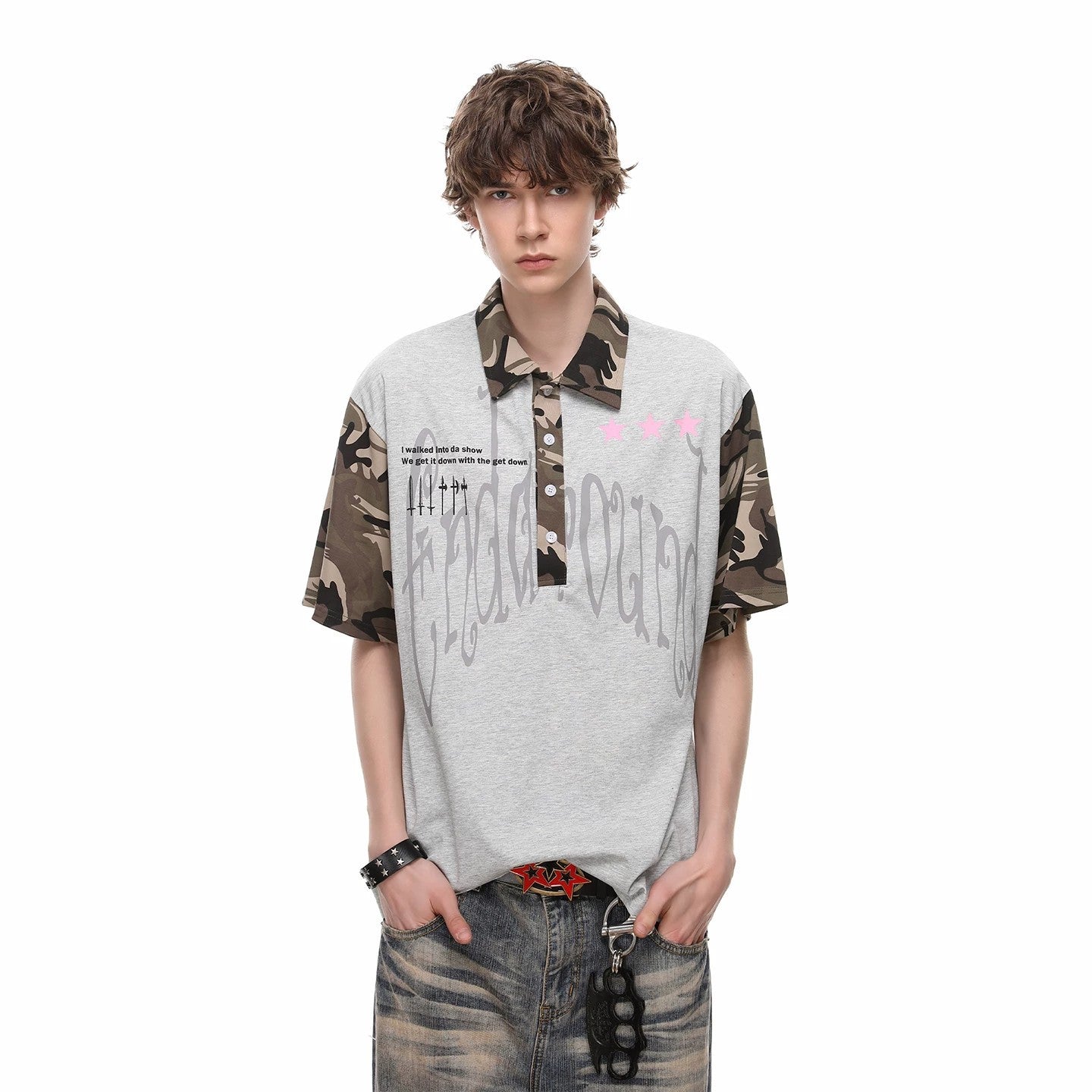 Herren-T-Shirt Camouflage Patchwork Kurzarm