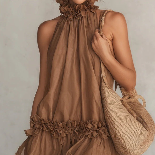 Retro Chiffon-Kleid mit Rüschen