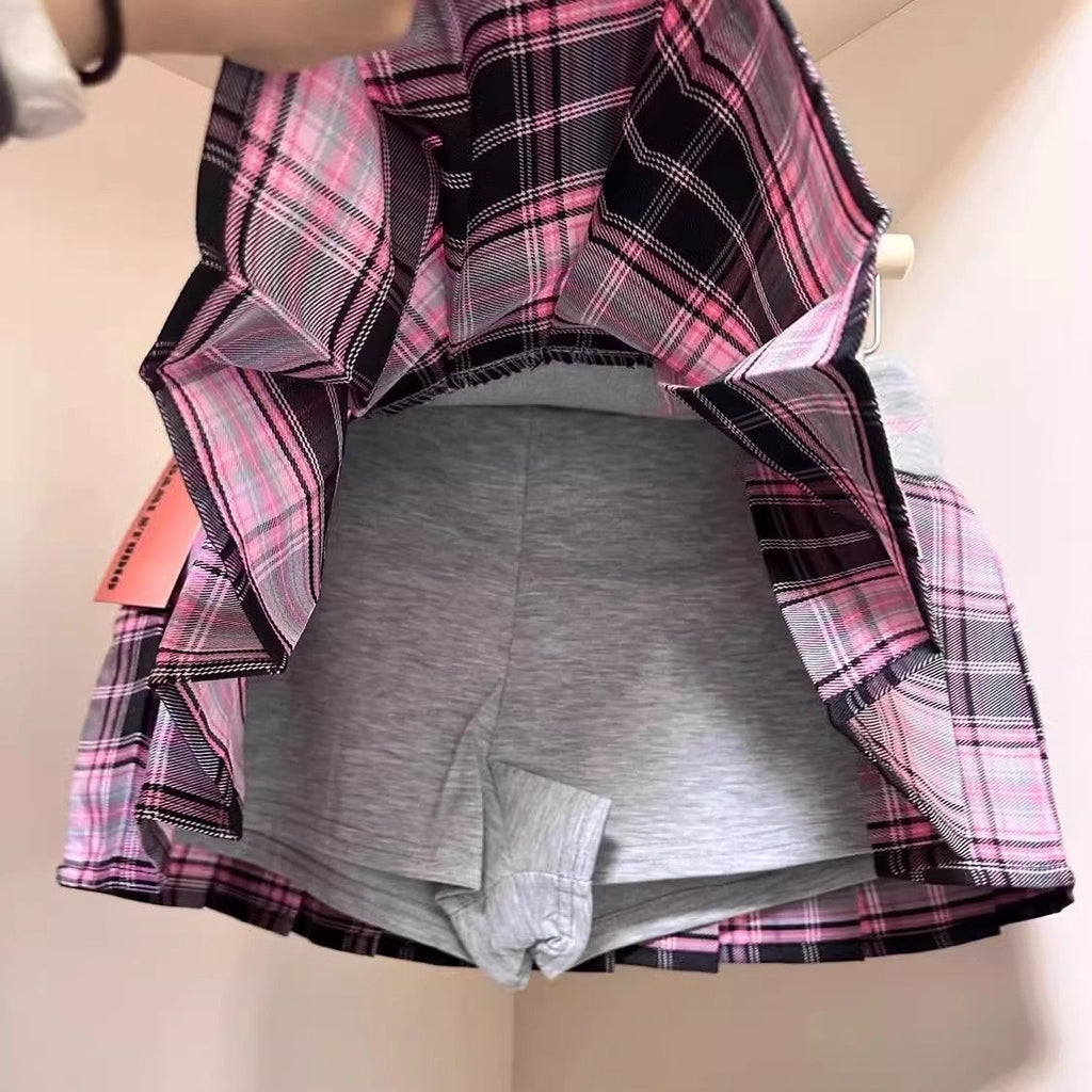 Plaid-Plissee-Rock mit hoher Taille und A-Linie, Midi-Länge