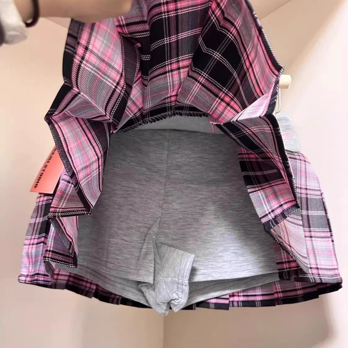 Plaid-Plissee-Rock mit hoher Taille und A-Linie, Midi-Länge