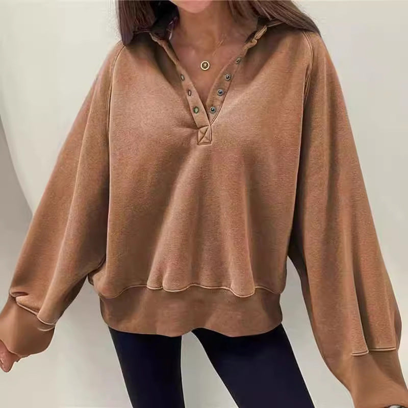 Sportlicher Oversize Pullover mit Knopfleiste