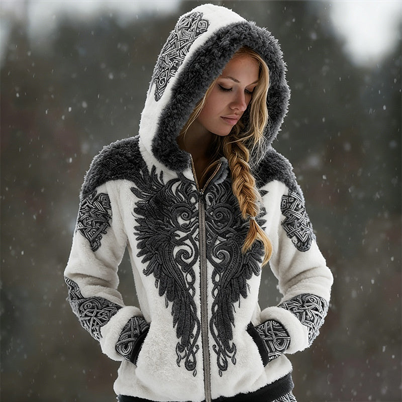 Retro Zip-Up Hoodie mit 3D-Digitalprint