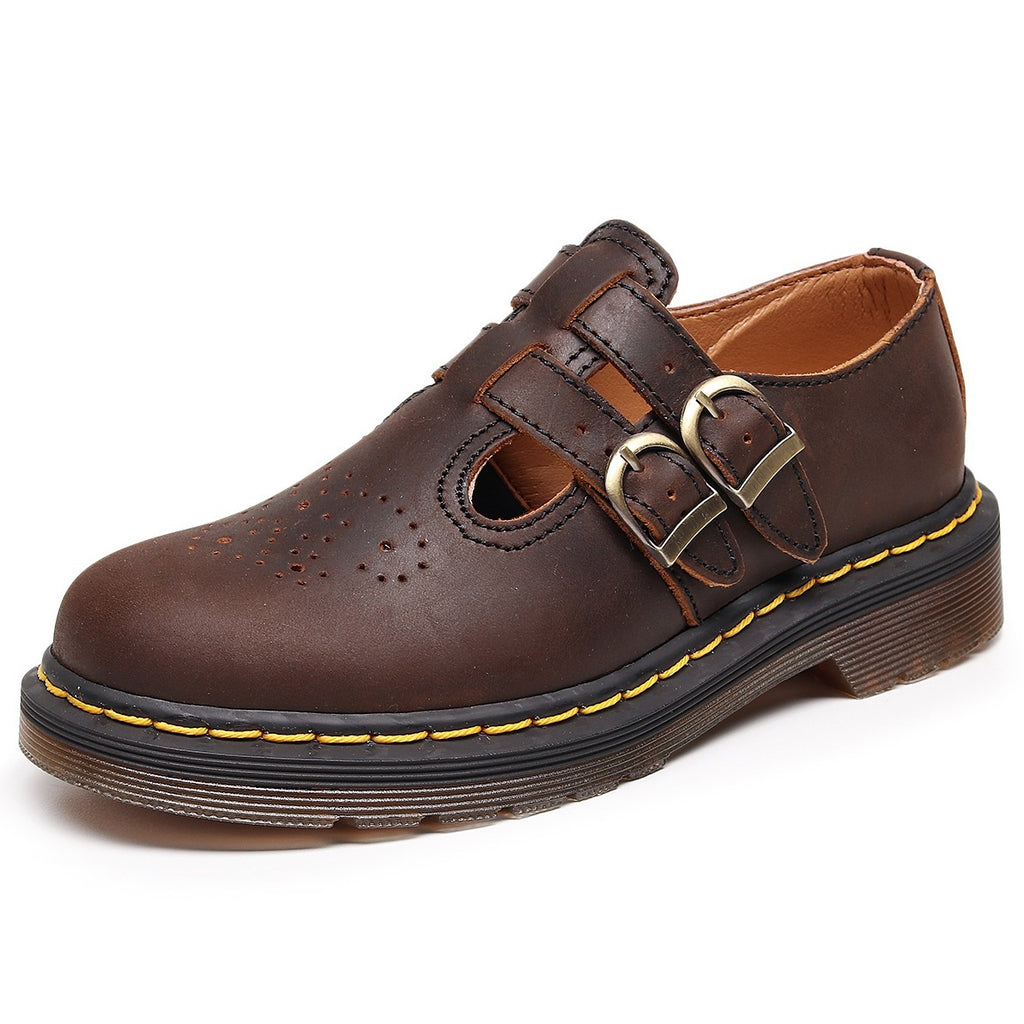 Dunkelbraune Mary Jane Halbschuhe aus Leder