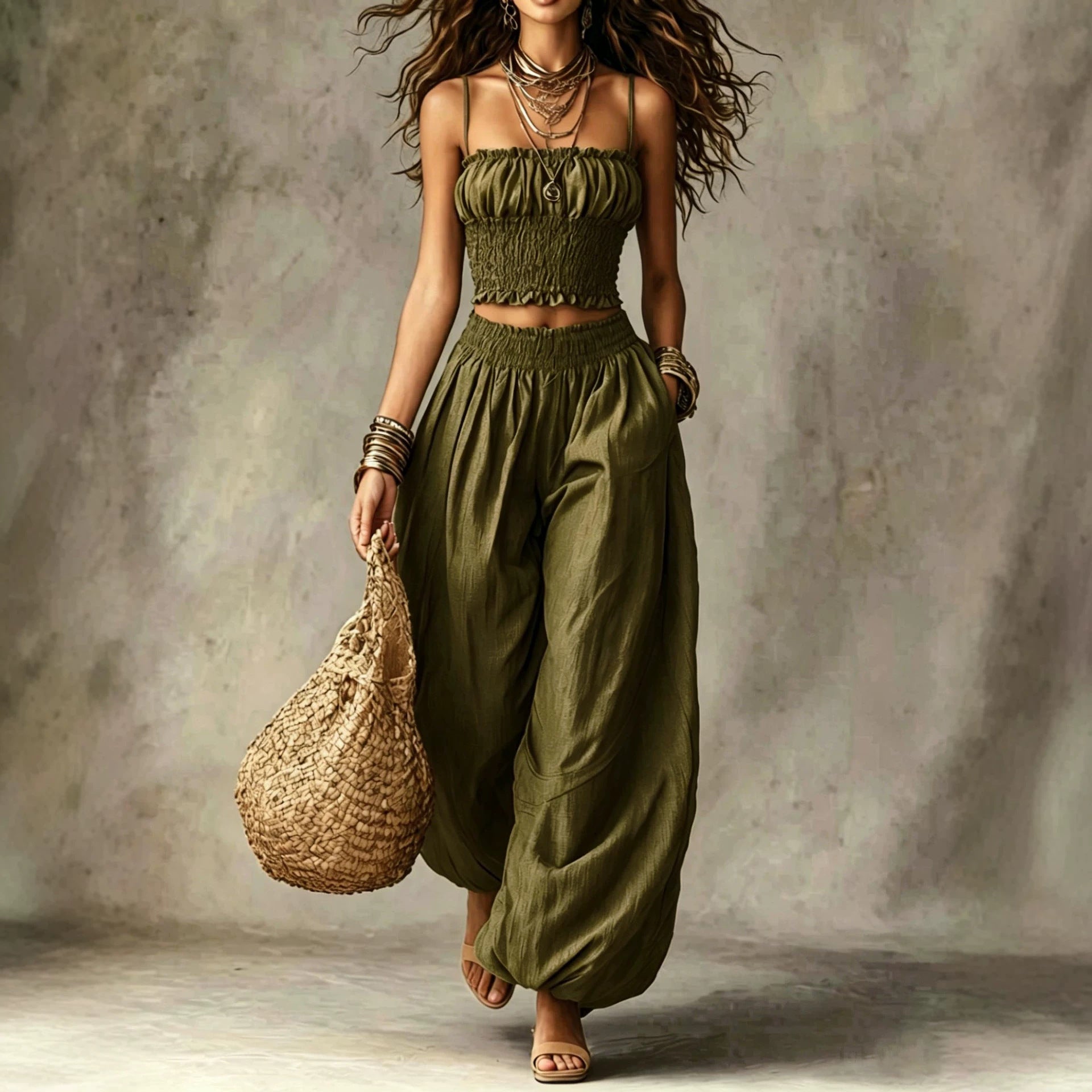 Elegantes trägerloses Camisole & Laternenhosen-Set