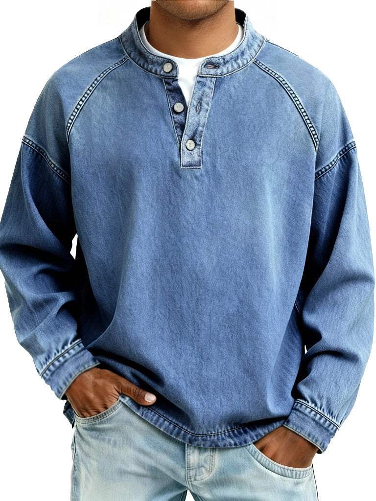 Herren-Langarm-Shirt Uni-Farben Casual-Shirt Vintage