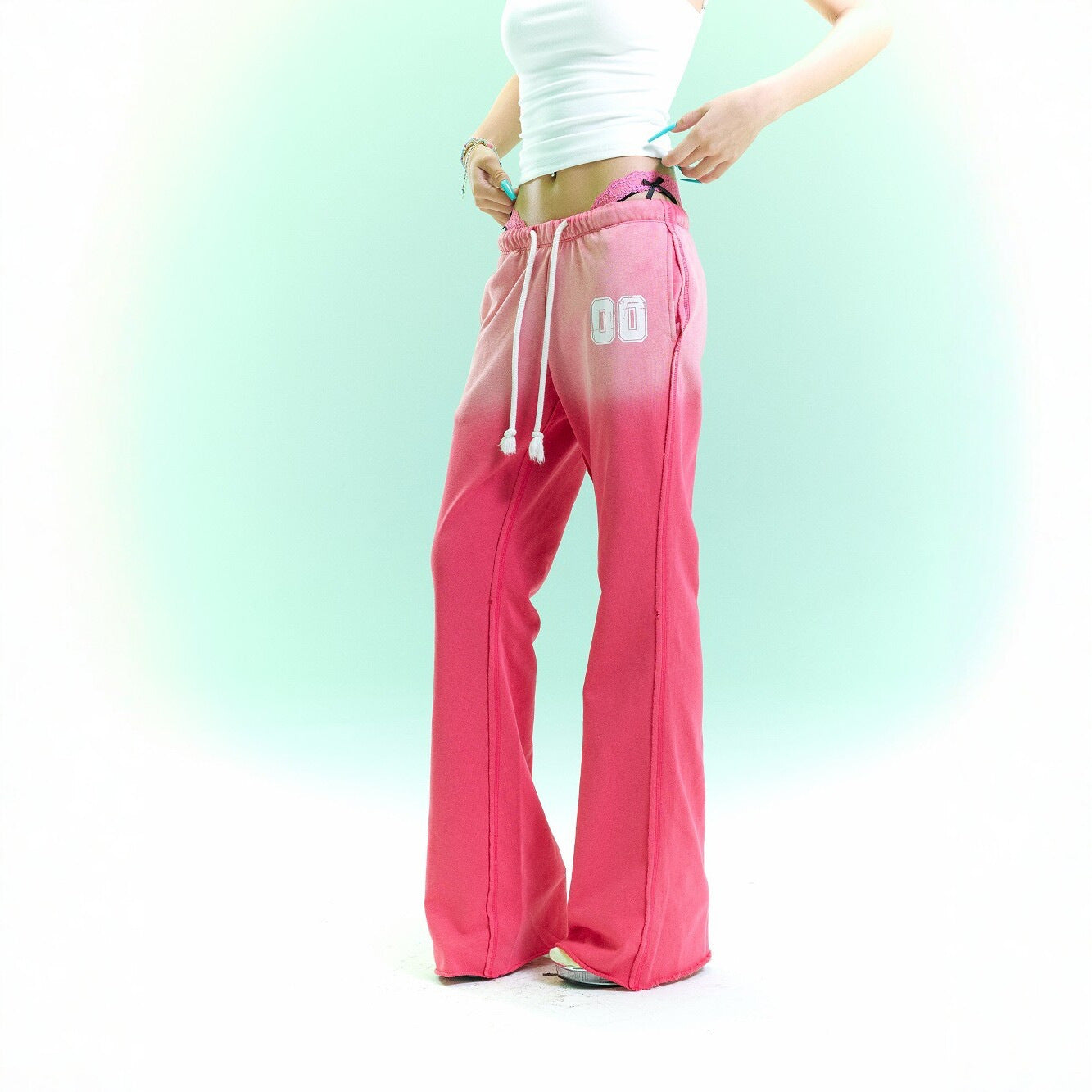 Retro-Freizeithose mit weitem Bein und Kordelzug
