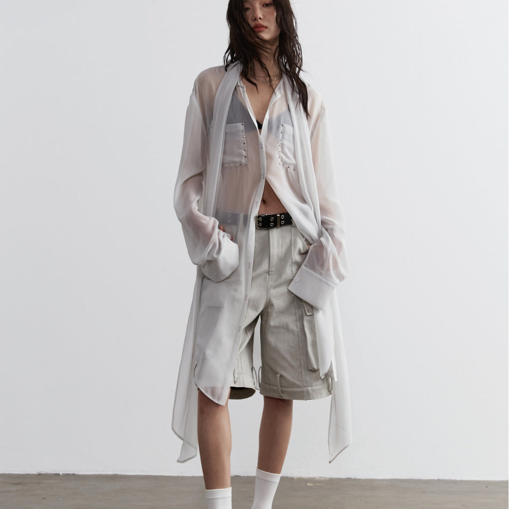 Chiffonbluse mit Nieten und Schleifenband – Bild 6 | LuxeStyle