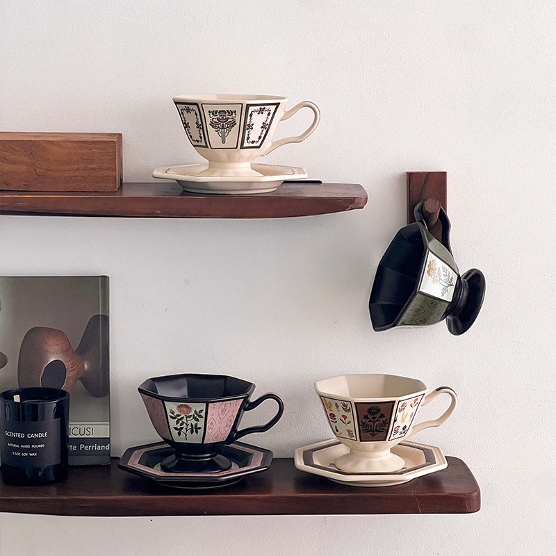 Retro-Oktagonalblumenkeramik Tasse & Untersetzer – Bild 8 | LuxeStyle