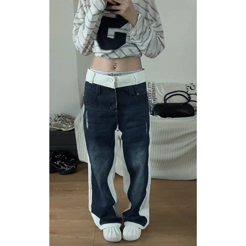 Patchwork Denim Jeans im Retro-Stil