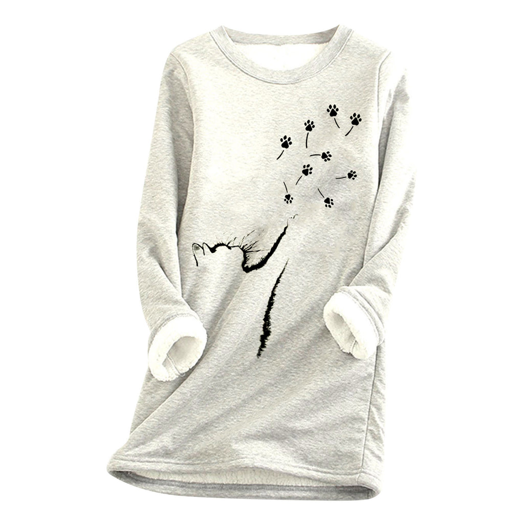Damen Cat-Paw Print Flauschiges Sweatshirt