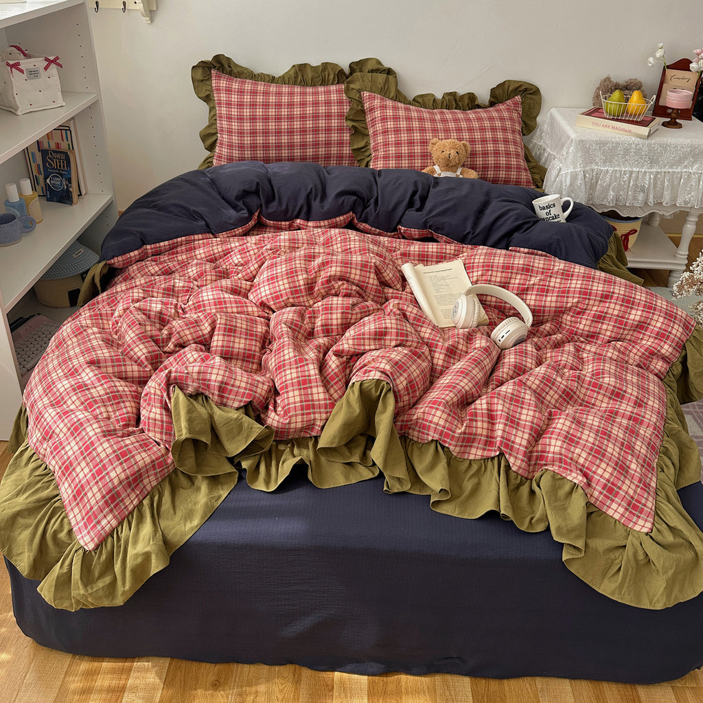 Vintage Preppy Bettwäsche-Set mit Spitze