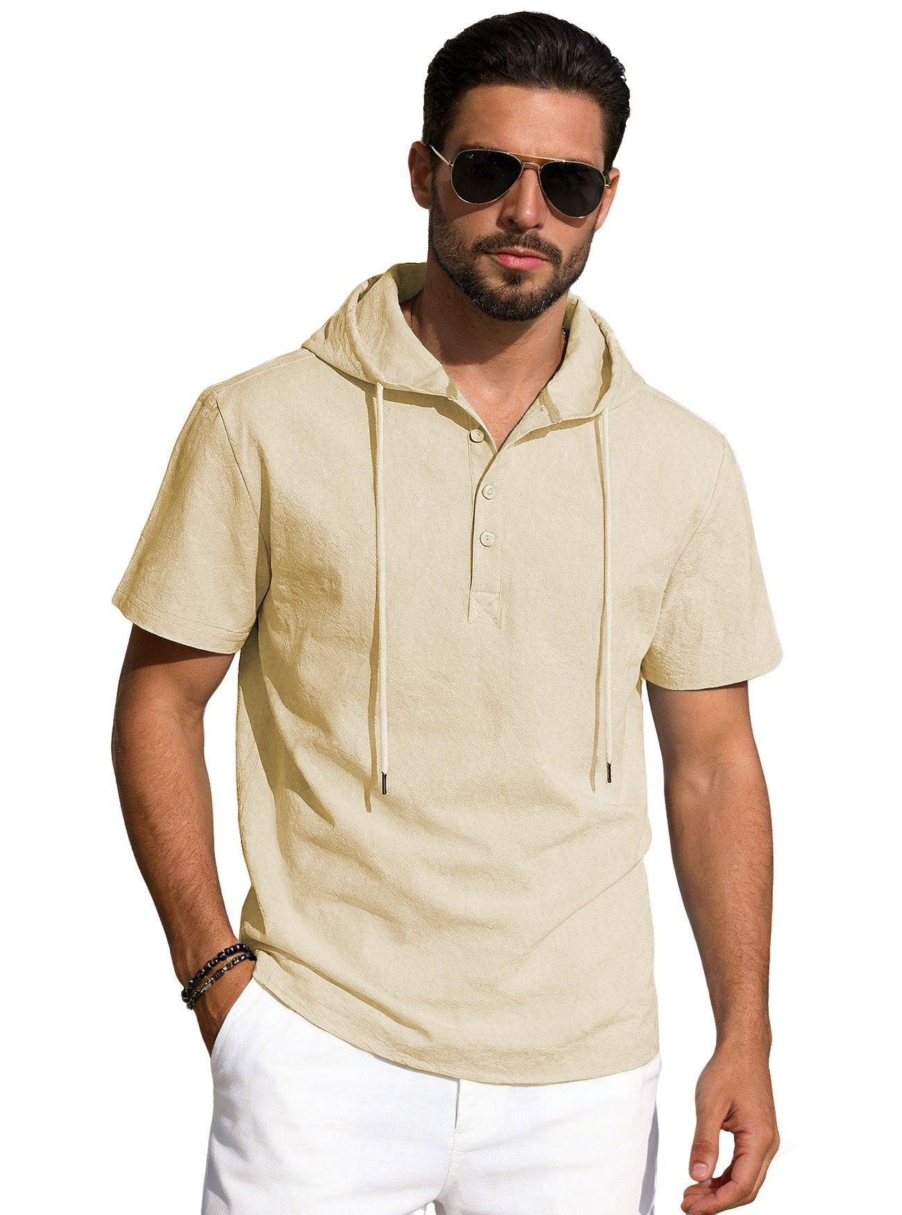 Herren Cotton-Linien Kurzarm-Einfarbig Hoodie