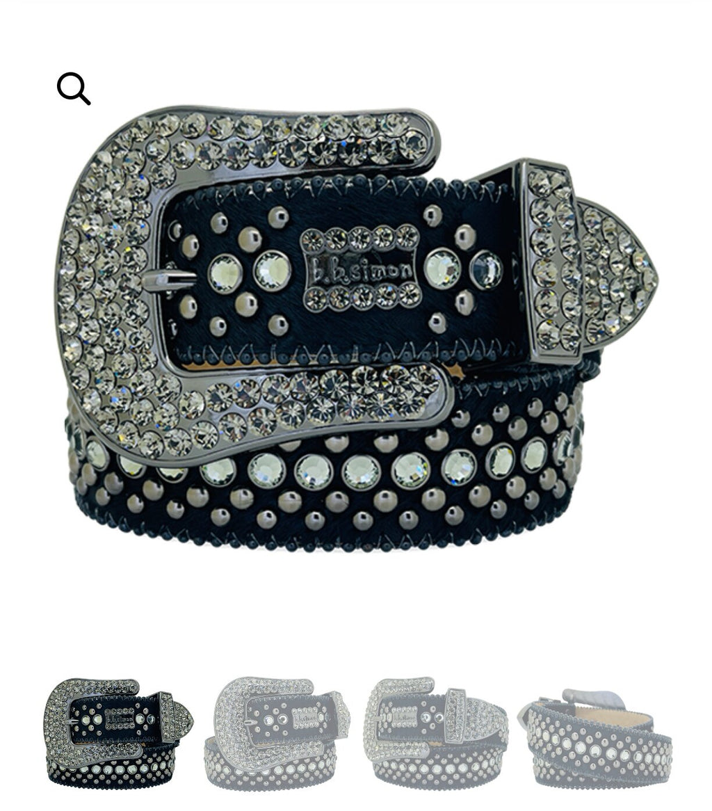 Rhinestone-Gürtel aus Vollnarbenleder