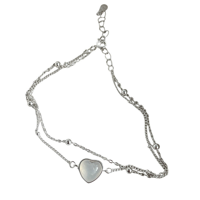 Doppellagiges Herzarmband mit weissem Chalcedon – Bild 2 | LuxeStyle