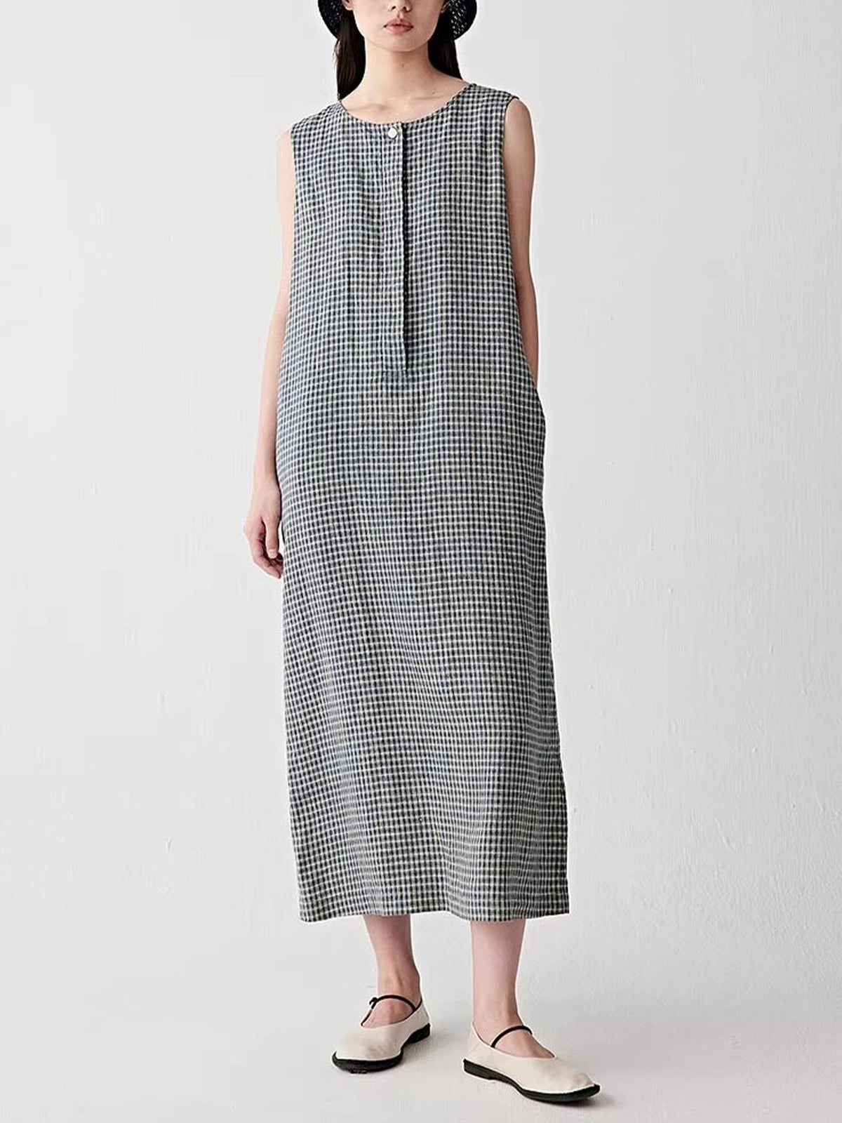 Leinenkleid ärmellos mit Taillengürtel – Bild 2 | LuxeStyle