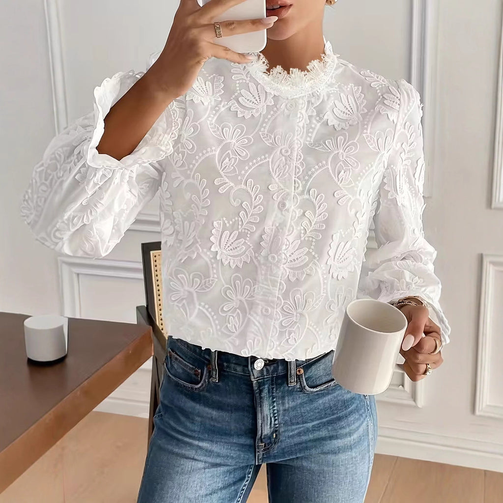 Elegante Damenbluse mit Spitzenbesatz – Bild 2 | LuxeStyle