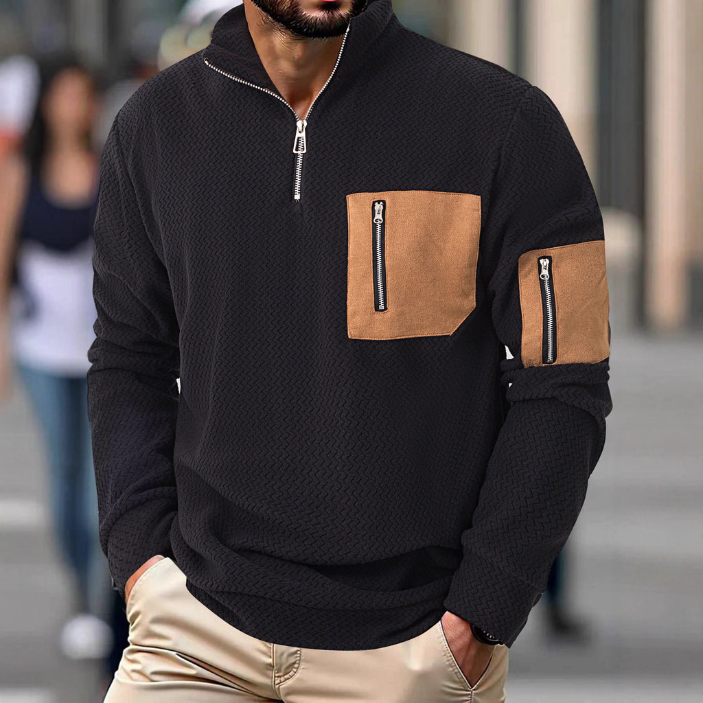 Herren Fleece-Hoodie mit Stehkragen und Reissverschluss | LuxeStyle