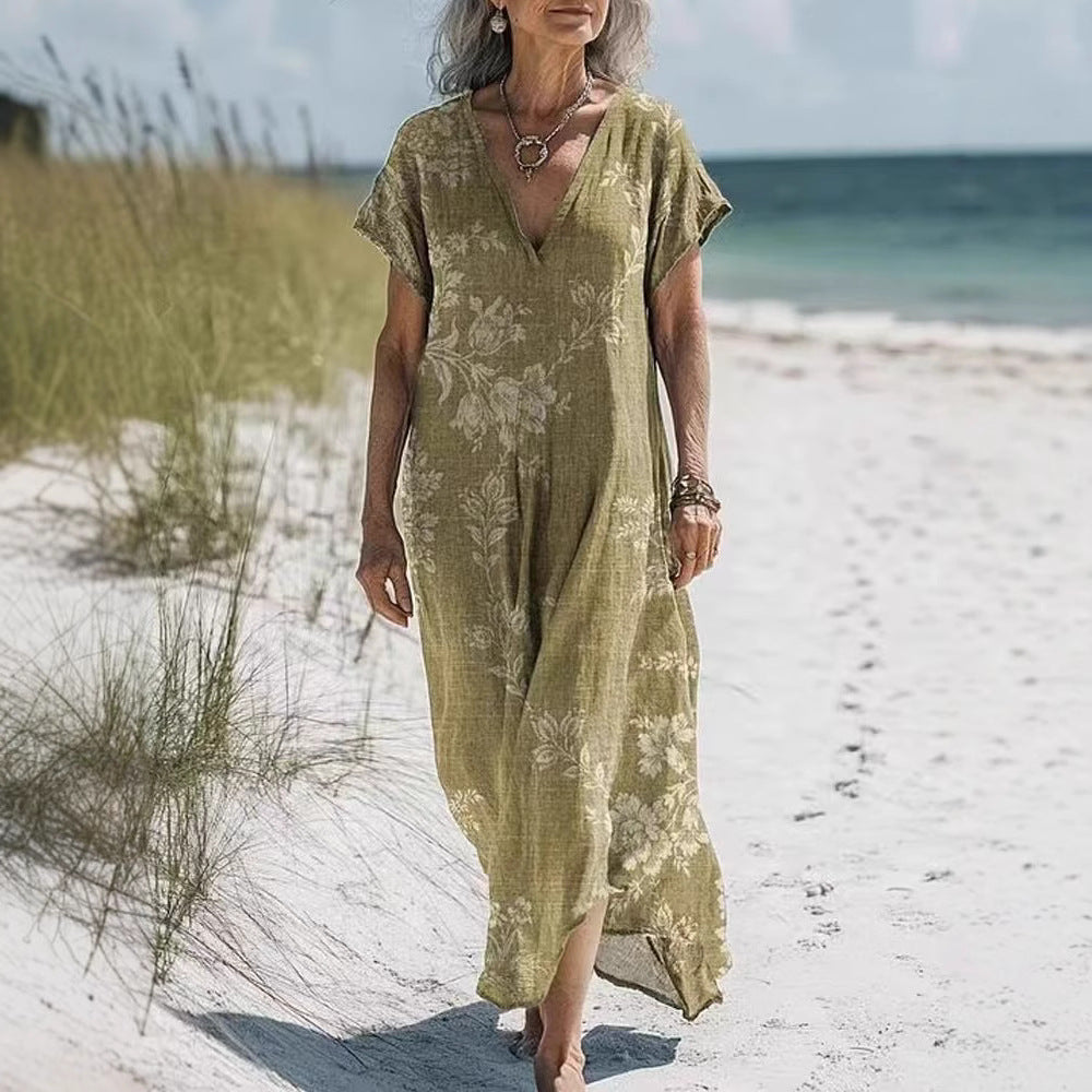 Retro-Print V-Ausschnitt Freizeitkleid – Bild 6 | LuxeStyle
