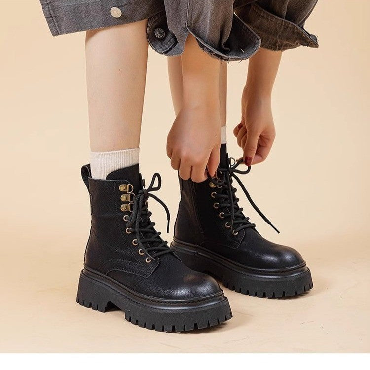 Retro-Höhenverstärkende Mid-Calf Martin-Boots