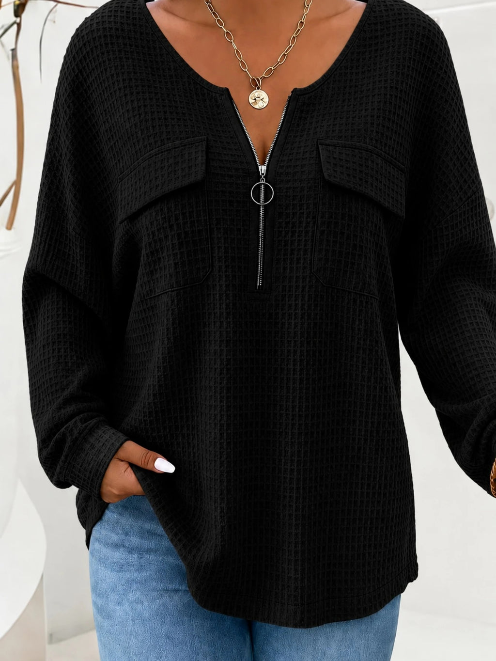 Einfarbiger Damen Pullover mit V-Ausschnitt
