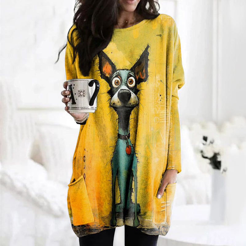 Midikleid im Picasso-Stil mit asymmetrischem Saum