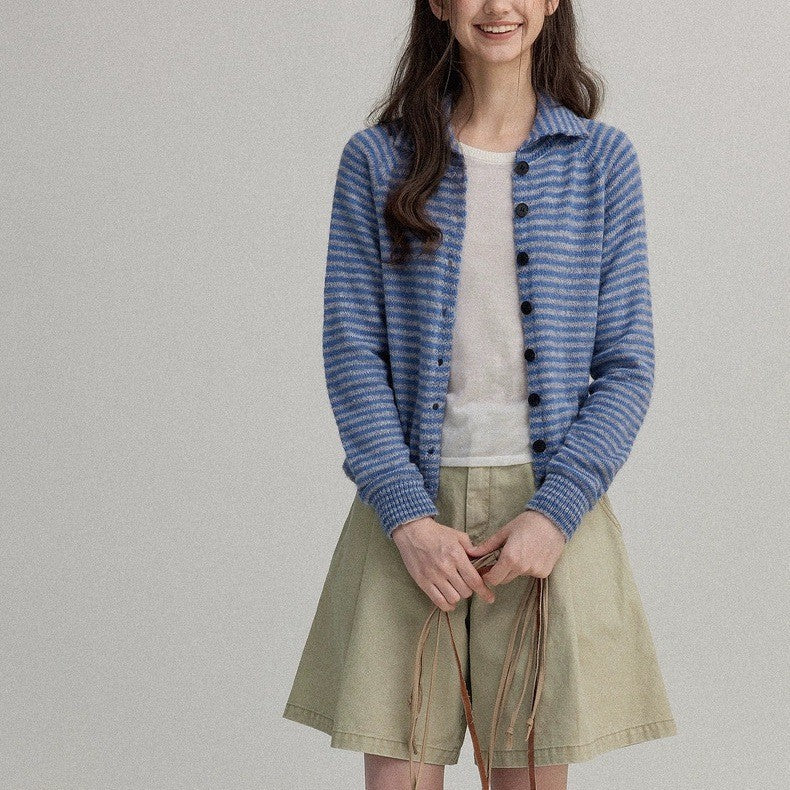 Gestreifter Fluffy-Woll-Cardigan
