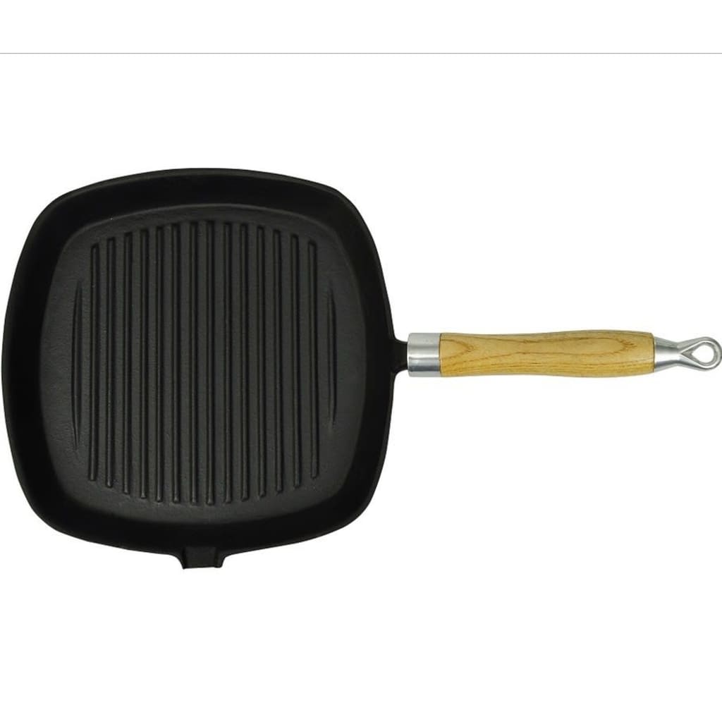 Grillpfanne Gusseisen mit Holzgriff 20x20 cm