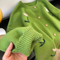 Grüner Strick-Cardigan mit Blumenmuster