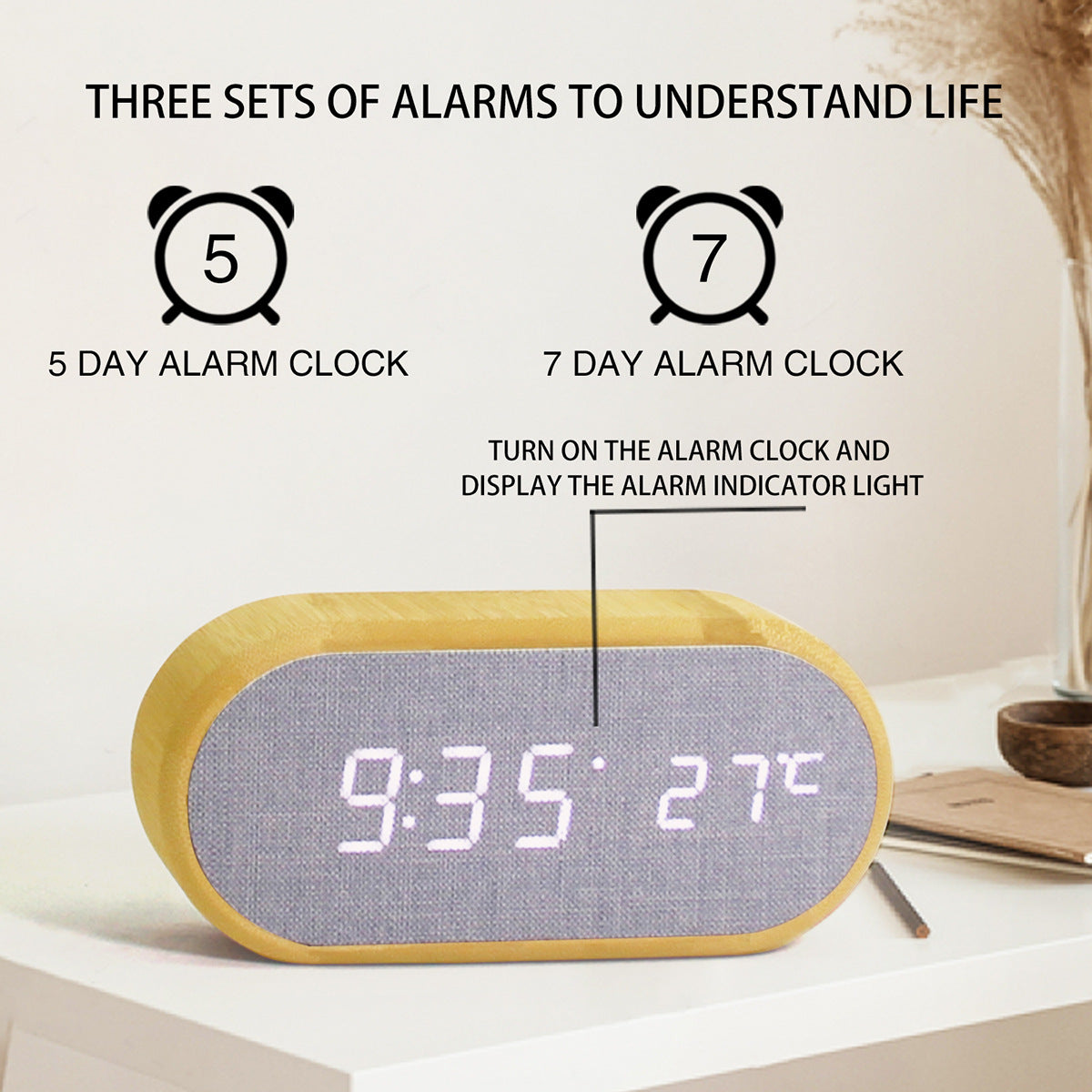 Geschenk-Uhr aus Bambus mit Wecker & Thermo