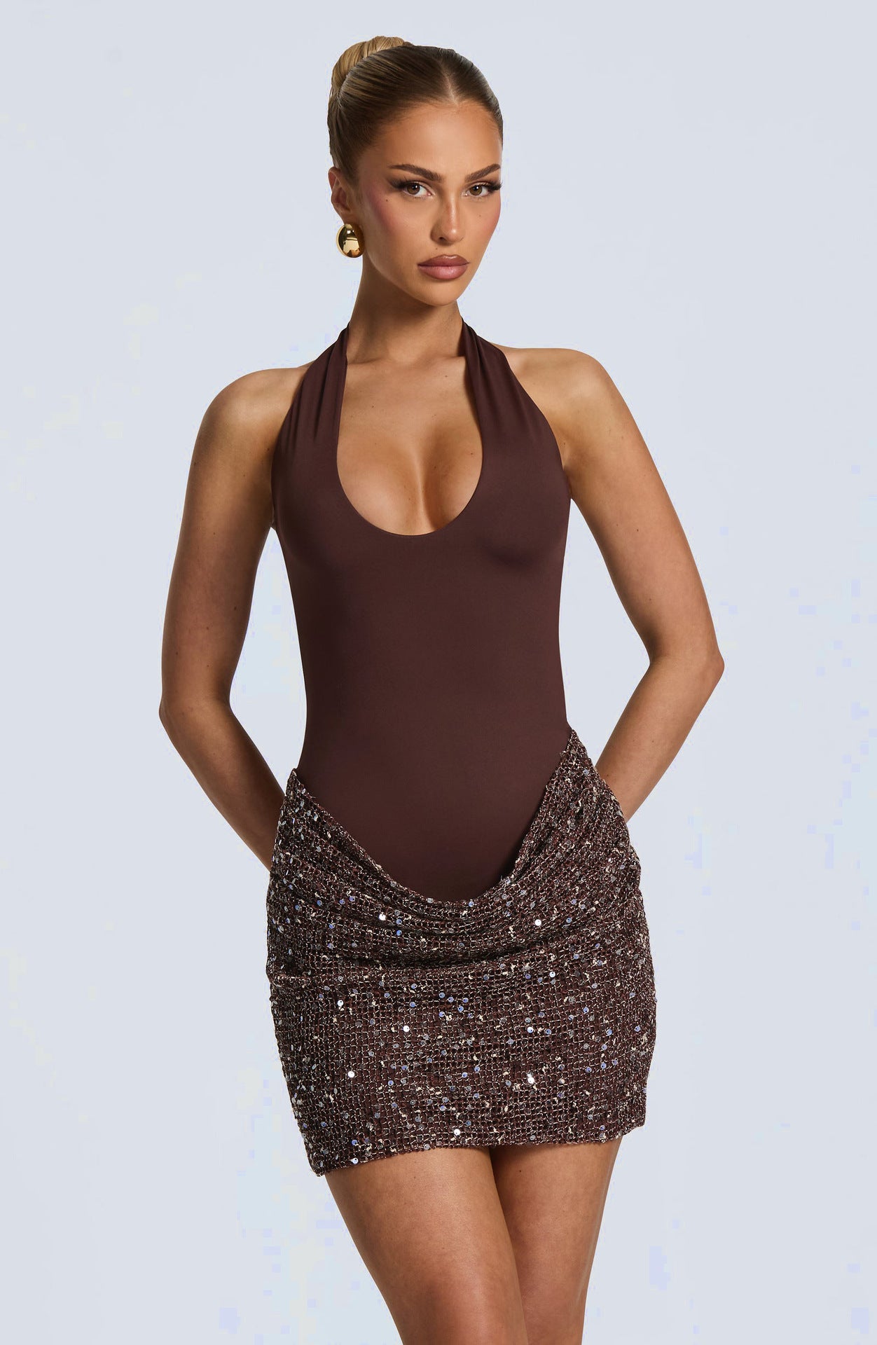 Pailletten-Minikleid mit Neckholder