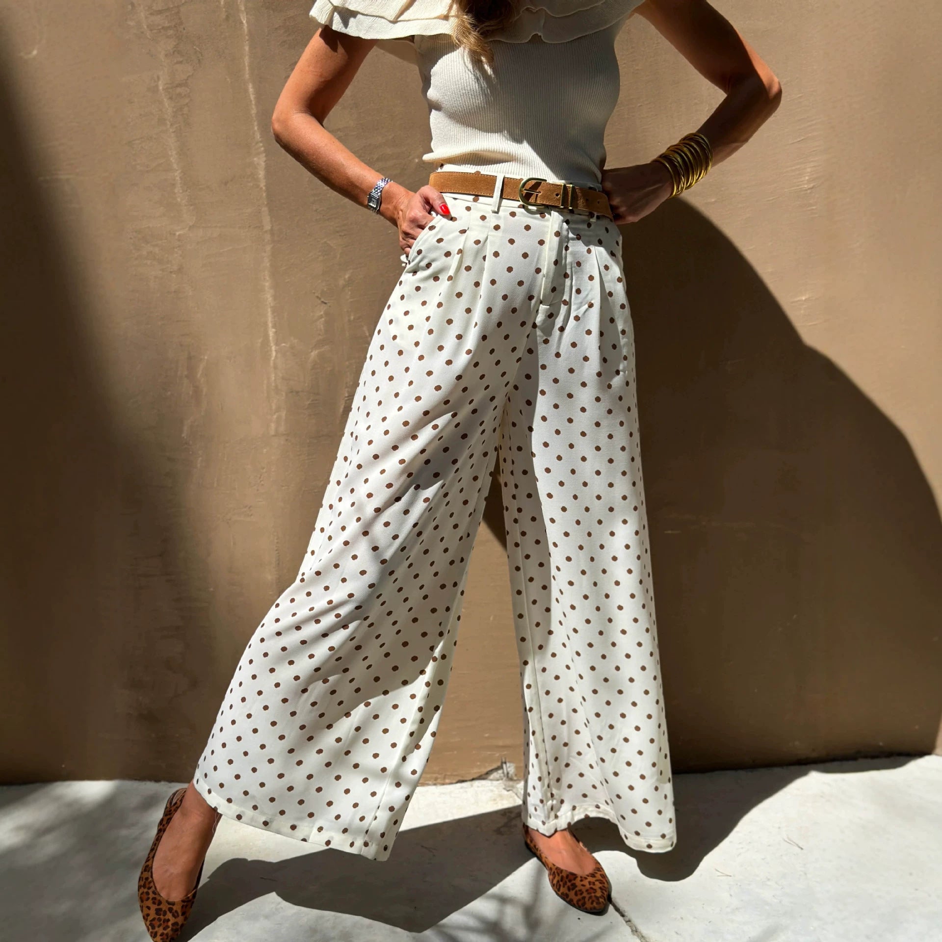 Weite Freizeithose mit Polka Dots
