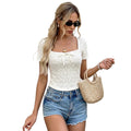 Jacquard Top mit Puffärmeln und Schleife