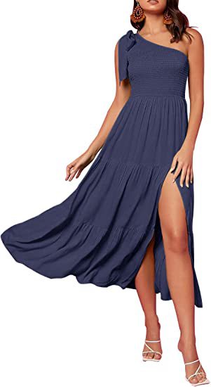 One-Shoulder Plissee-Kleid mit Schlitz