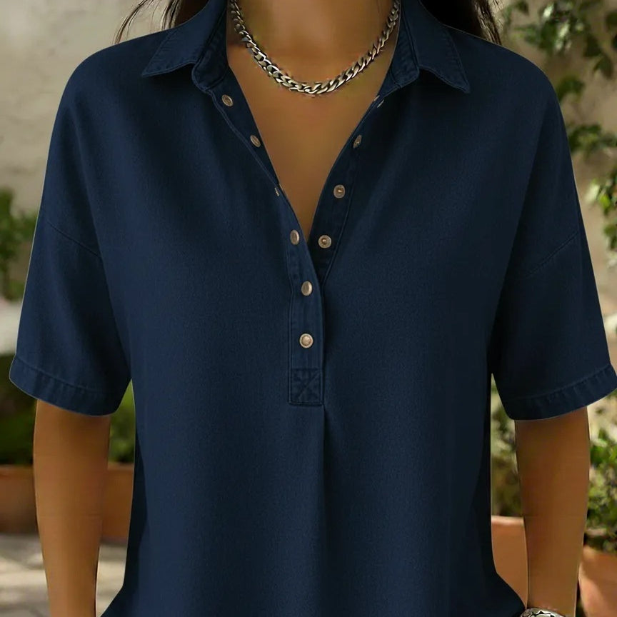 Kurzarm-Polohemd aus Denim für Damen