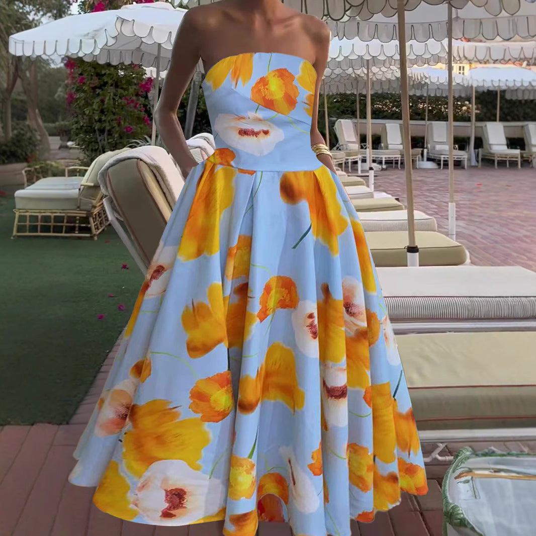 Ärmelloses Abendkleid mit Blumenprint