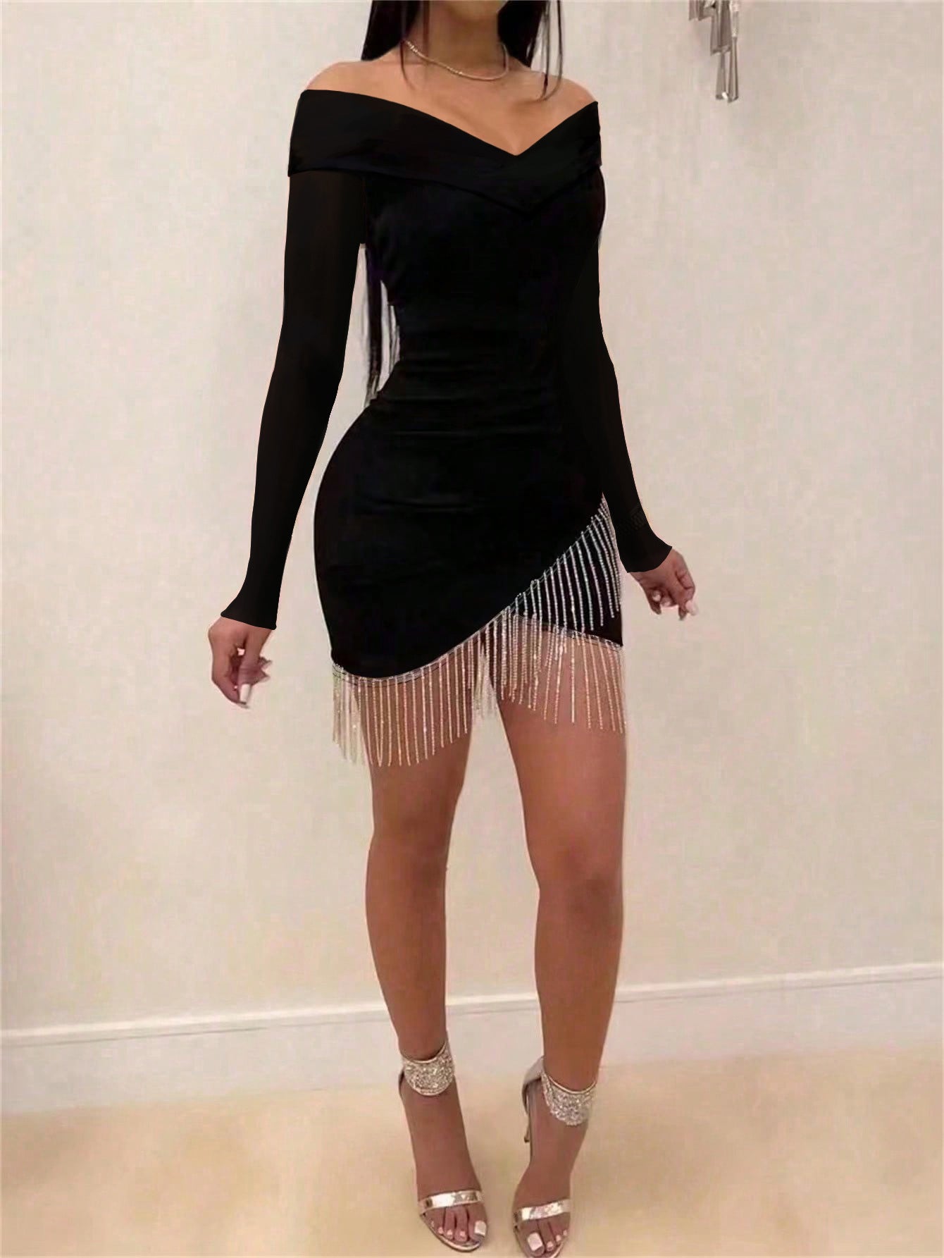 Schwarzes Off-Shoulder Midikleid für Damen