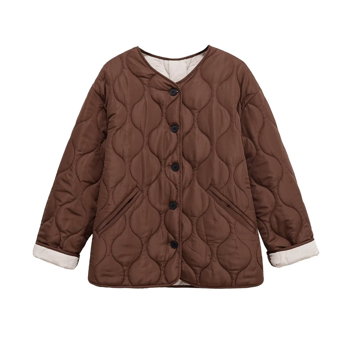 Dunkelbraune Crewneck-Longsleeve-Jacke aus Polyester – Bild 6 | LuxeStyle