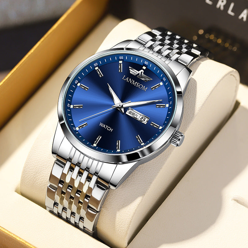 Schlankes Business Armband mit Doppeldatum, wasserdicht und automatisc