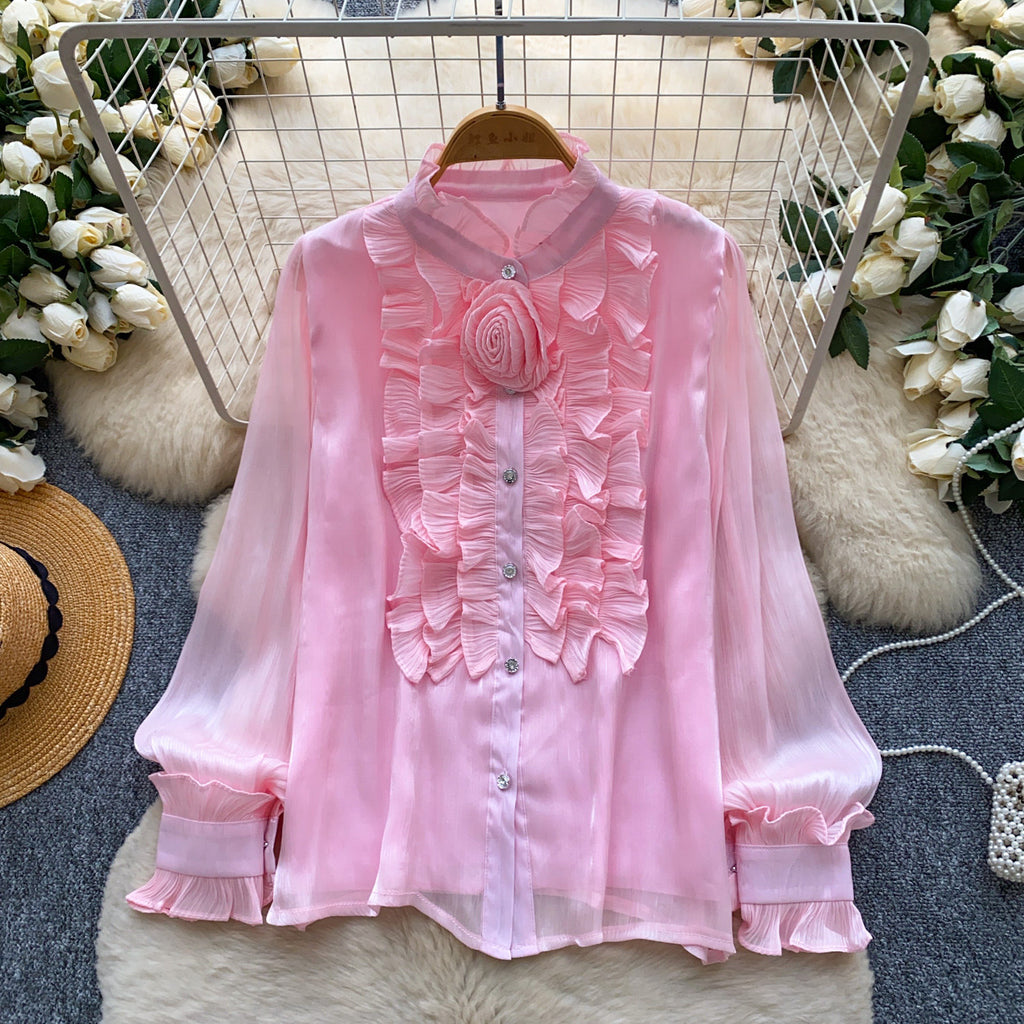 Geblümte Rüschenbluse im Lolita-Stil