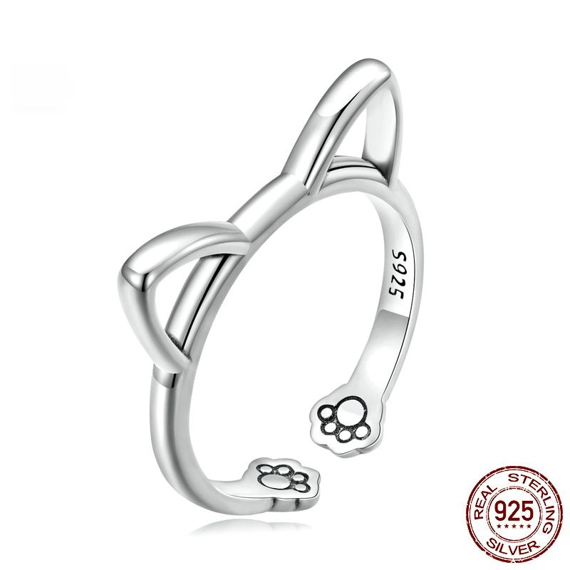 S925 Sterlingsilber Minimalkatze Offener Ring Ohrring